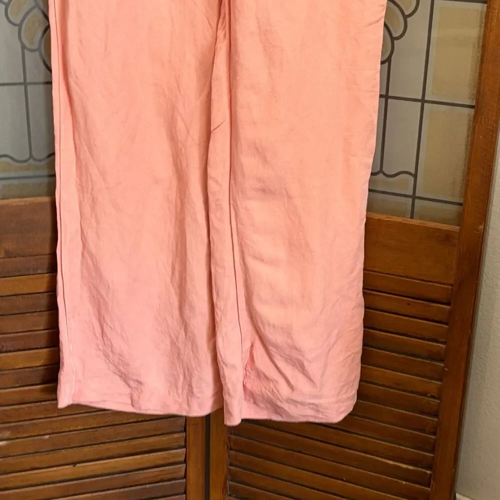 H&M Linen Blend Pink Wide Leg Coastal Preppy Vacation Ready Pants Size Plus 16